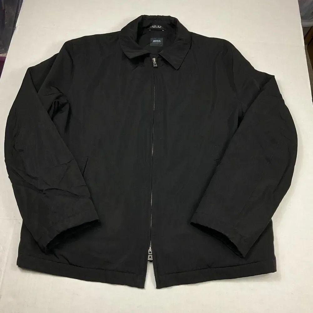 Hugo Boss Mens Wool Blend Flight Jacket Black Soft Shell Full Zip Up Size 44R
